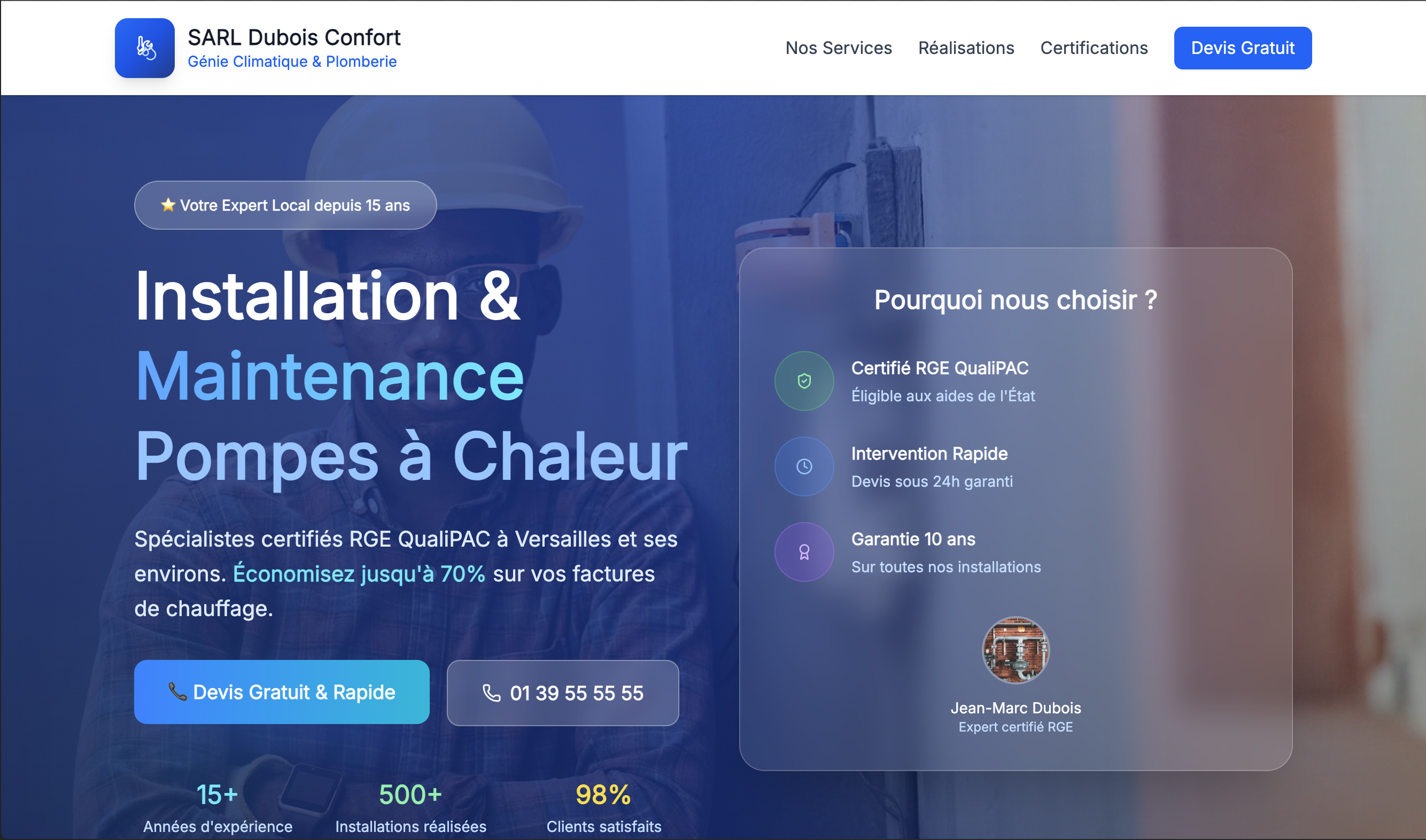 Aperçu du site SARL Dubois Confort